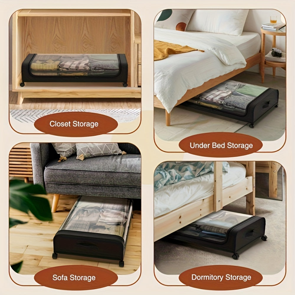 2pcs Under Bed Storage Organizer Metal Underbed Bins With Wheels And Lid Metal Underbed Storage Containers Under Bed Rolling Storage For Clothes, Bedding, Shoes, Blankets, Books, Under-Bed Storage