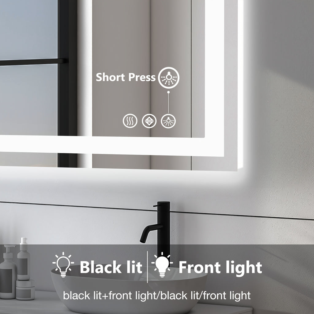 1pc Anti Fog LED Bathroom Mirror with Dual Light Source 3 Lighting Modes Dimmable 3 Color Vanity Mirror Wall Mounted Horizontal Vertical
