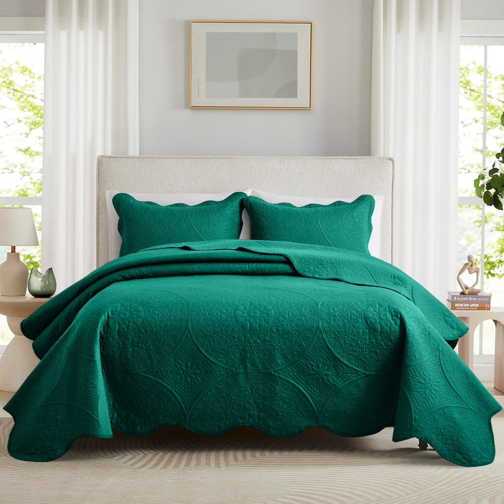 3pcs Luxury Quilted Bedspread Set – Oversize Quilt Coverlet Soft & Cozy Floral Bedspread with Pillow Shams, Breathable Lightweight for Bedroom & Guest Room Decor