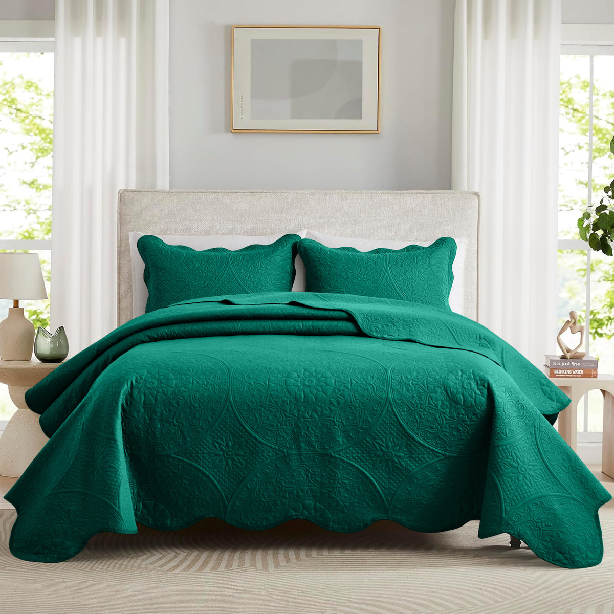 3pcs Luxury Quilted Bedspread Set – Oversize Quilt Coverlet Soft & Cozy Floral Bedspread with Pillow Shams, Breathable Lightweight for Bedroom & Guest Room Decor