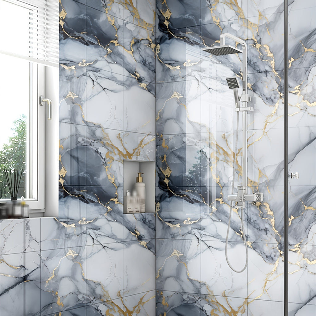 Waterproof 10/ 20pcs LuxeMarble Peel and Stick Shower Tiles - Space Theme Square Wall Hanging Decor for Bathroom, Kitchen, Living Room - 11.8"x11.8" Indoor Use PVC Wall Panels