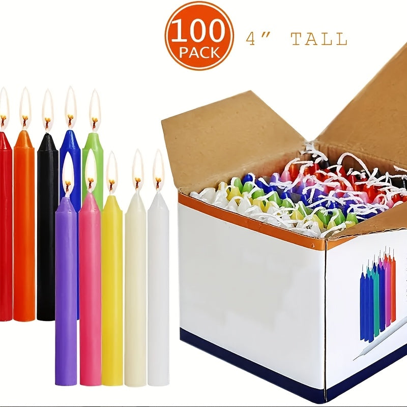 4 Inch Pole Wax 100pcs Color (small Pole Wax) Candle, No Drip, No Smoke, No Fragrance, Home Dinner Candle, Hand-poured, High Quality, Suitable For Church, Family, Wedding, Home Decoration, Suitable For Various Festivals.