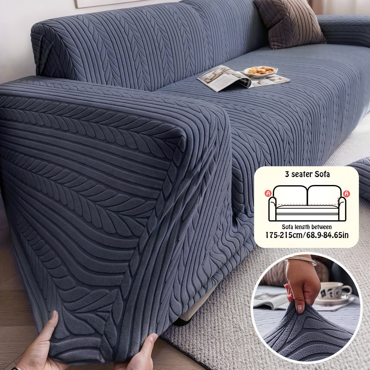 1pc Striped Sofa Cover - Washable, Stretchable, Scratch-Resistant & Non-Slip All-Season Sofa Protector, Fits 1-4 Seater Sofas, White Textured Fabric with Sawtooth Pattern, Perfect for Living Room Decor & Furniture Protection | Durable Protection