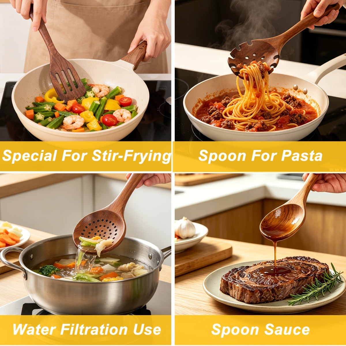 10pcs Wooden Spoons for Cooking, Natural Teak Wooden Kitchen Utensils Set Non-Stick Kitchen Pan Toolset Wooden Utensils for Cooking Wooden Cooking Utensils Wooden Spatulas for Cooking