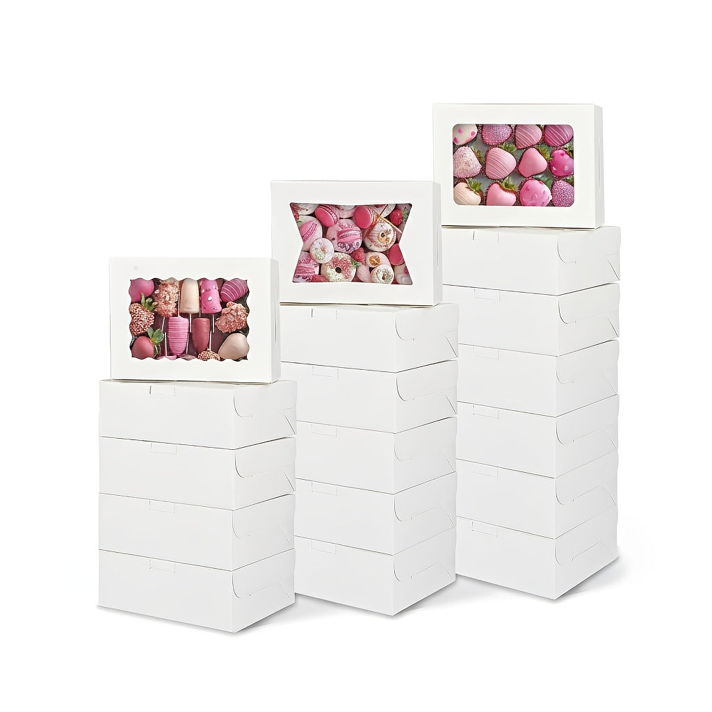TOMNK 48pcs Cookie Boxes, Treat Boxes with Window, Cake Packaging Box, Bakery Brown/White Pastry Boxes, Caja De Galletas, Macaron Boxes, Dessert Storage Box, Kraft Cartons, for Birthday Party, Wedding, 8X6X2.5 in