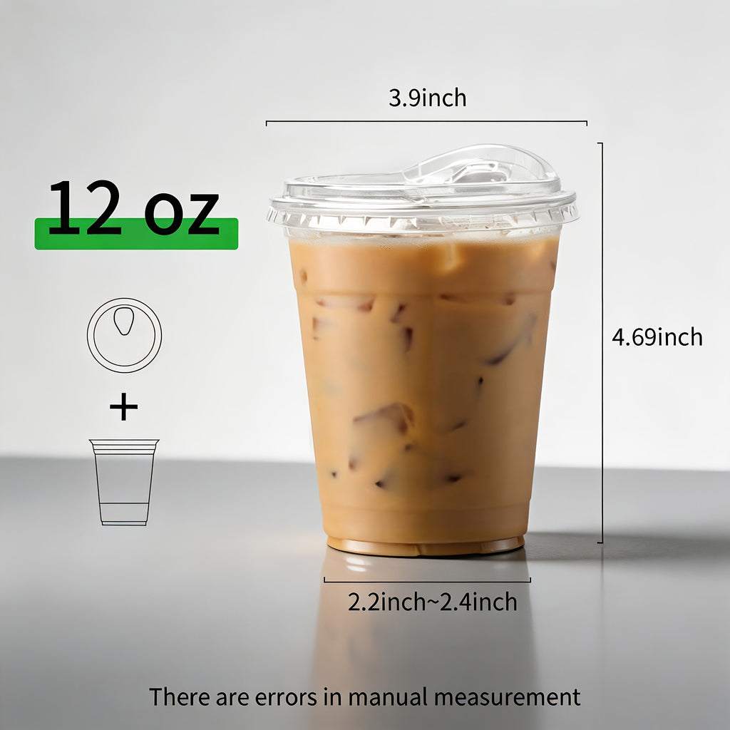 [100 Sets Of Plastic Cups with Lids]Frozen Cold Drink Storage Containers, Disposable Clear Plastic Cups with Lids, Iced Coffee Cups, Ideal for Iced Coffee, Smoothies, Milkshakes, Takeaway And Cold Drinks Perfect for Halloween, Christmas, And Parties