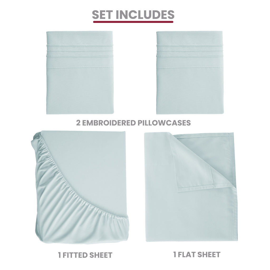 Lux Decor 6 Pieces Solid Bed Sheets Set - Modern Soft Comfortable Bedding Set, Hotel Luxury Skin Friendly Cooling Sheets & Embroidered Pillowcases Without Filler - All Seasons Bed Sheet with 16 Inches deep Pocket, Breathable Skin Friendly & Cooling Sheets
