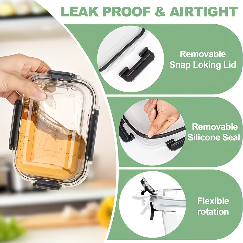 24-piece Glass Food Containers with Lids, Meal Prep, Food Storage Kitchen Lunch Containers, Leak-proof, Sealed Glass Lunch Bento Boxes, Suitable for Microwave, Oven, Refrigerator, and Dishwasher,Grey