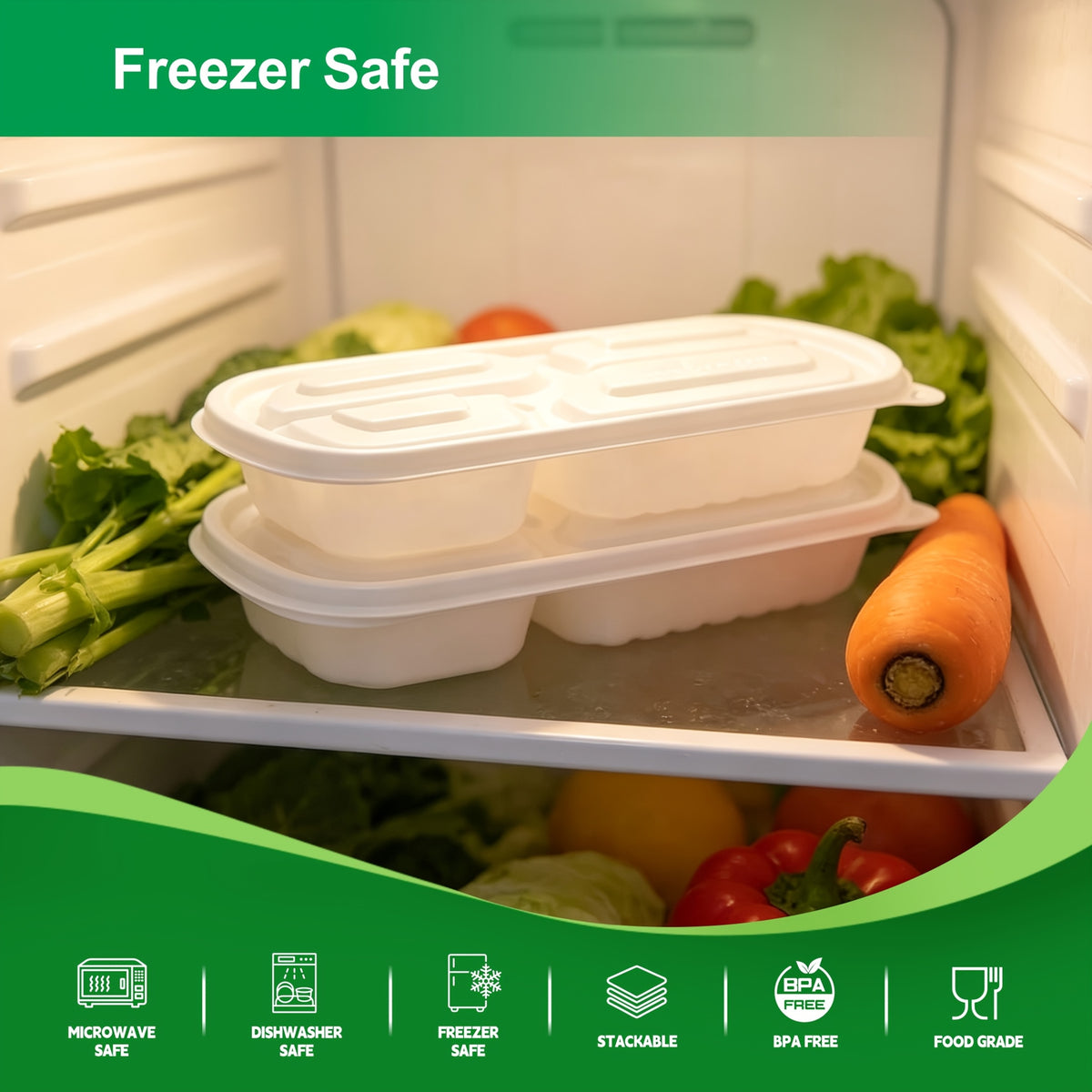 50-Pack 4-Compartment White Clamshell Meal Prep Containers, Disposable Bento Box, Food Storage Container, Bpa-Free, Stackable, Portion Control, Freezer/Microwave Safe, Great for Labor Day, Picnics, Parties & Outdoor Events, Local Warehouse
