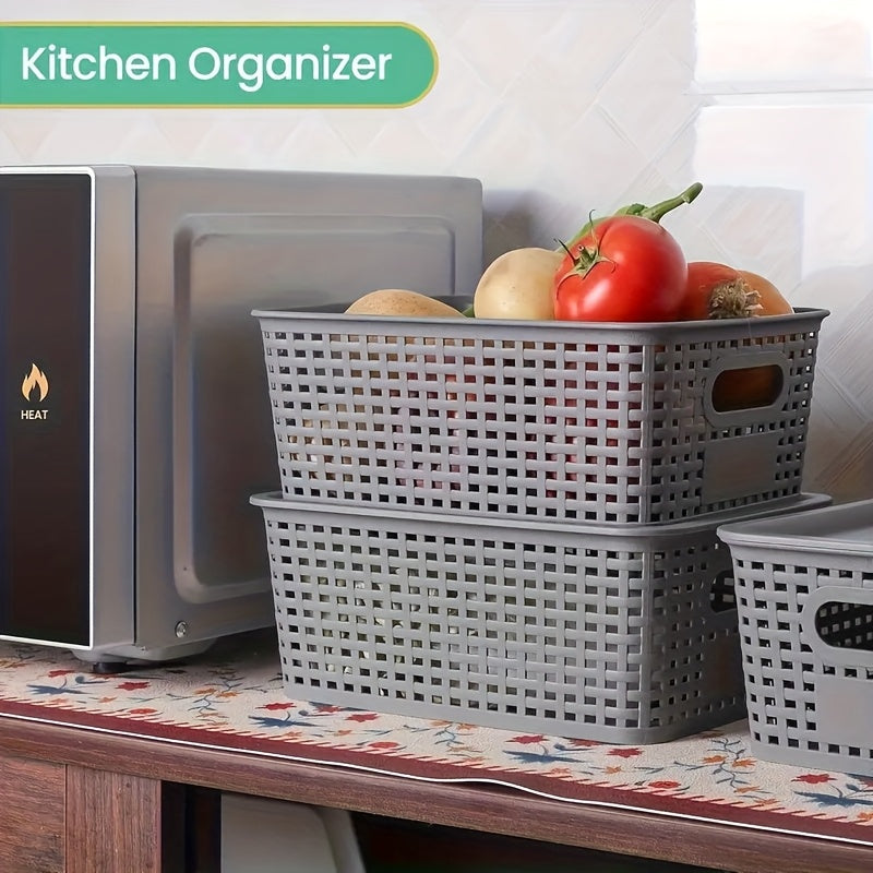 8pcs Plastic Storage Basket Set with Lids, Elegant And Spacious - Suitable for Desktop Organization, Document Storage, Storage, Home Organization - Multi-Functional Shelf Baskets