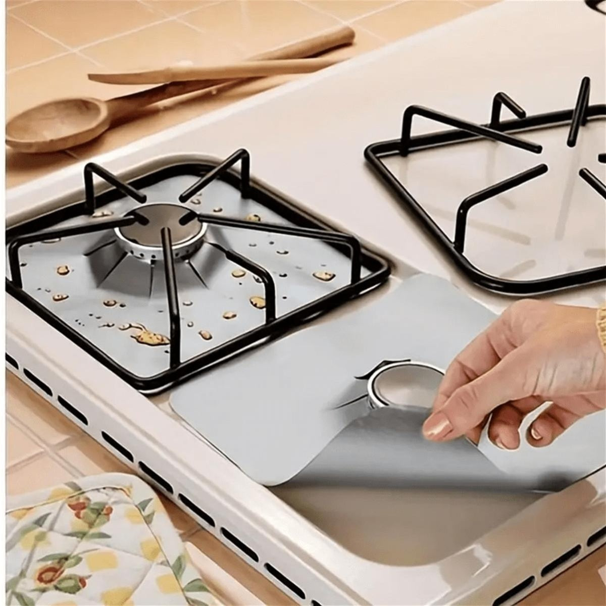 12pcs Teflon Gas Stove Protective Cover, 0.12mm Thick, Reusable, Non-stick, Quick Clean Kitchen/cooking Liner Kitchen Supplies Home Kitchen Supplies Outdoor Cooking Tool Protective Cover, Barbecue Mat