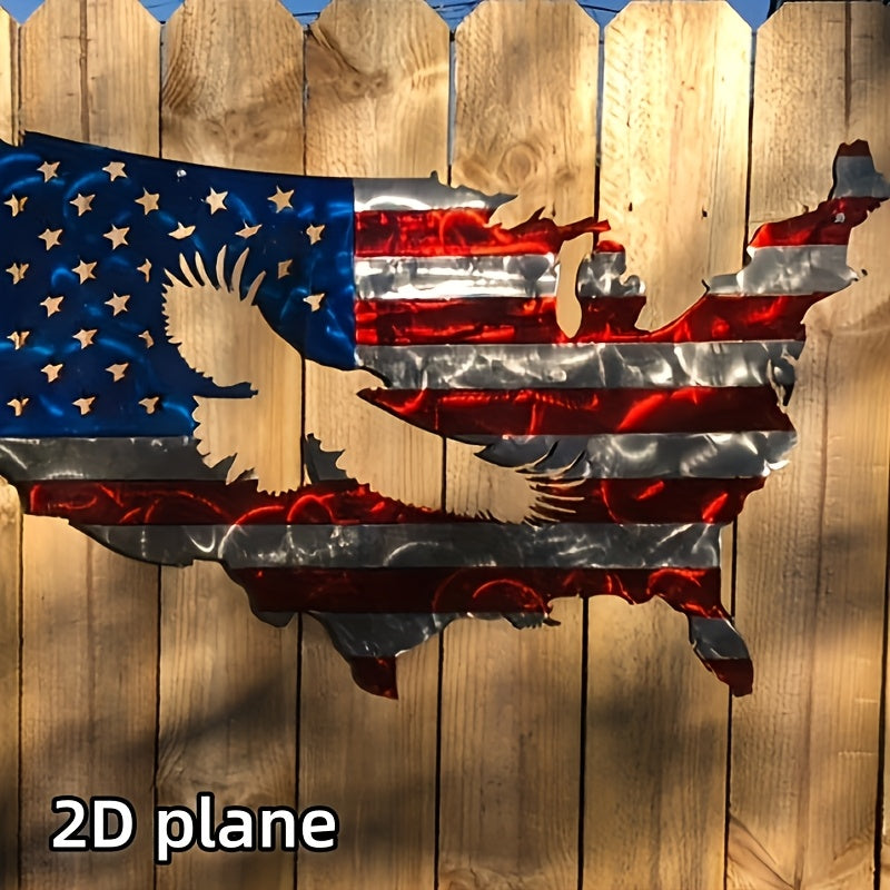 2D Flat, 2D Flat National Flag Metal Wall Art Paired with The Bald Eagle Exudes Grandeur. Ideal Fourth Of July Decor And Gift for Homes, Living Rooms, And Men., 2D Flat