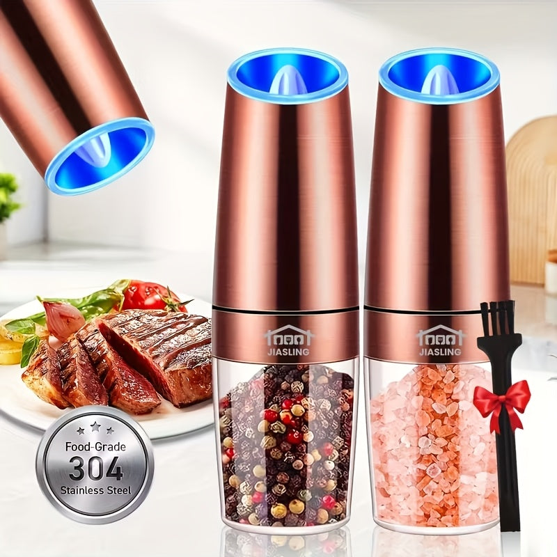 2pcs JIASLING Salt And Pepper Grinder Electric 2pcs Electric Battery Salt And Pepper Grinder Set Gravity Electric Salt And Pepper Grinder Set Salt And Pepper Shakers Set Large Capacity with LED Light Multiple Color Options Kitchen Gift