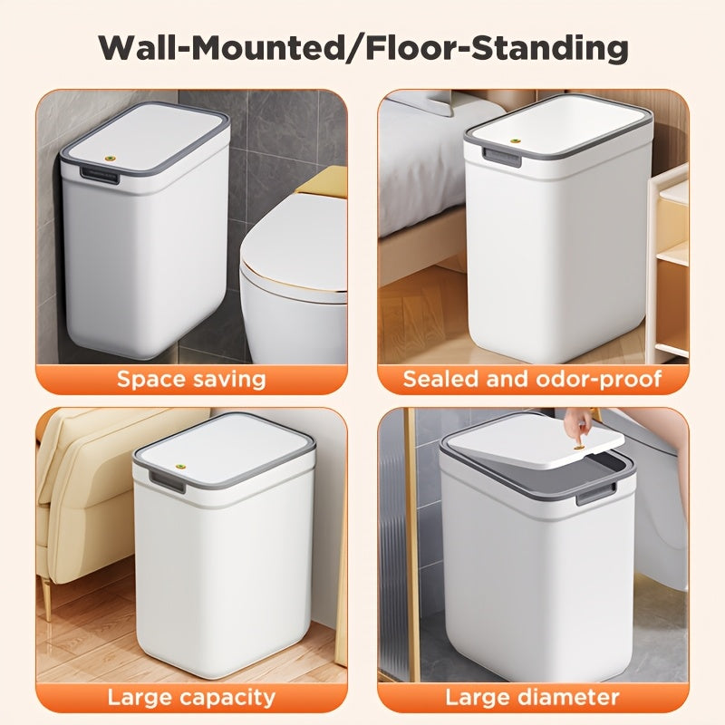 1pc Joybos Wall-Mounted Trash Can with Odor-Sealing Lid, Space-Saving No Power Needed, Durable Plastic Rectangular Design for Bathroom, Bedroom, Office & Dorm, Bathroom Waste Bin, Minimalist Design, Easy to Clean, Odorsealing Bin, Office Supplies