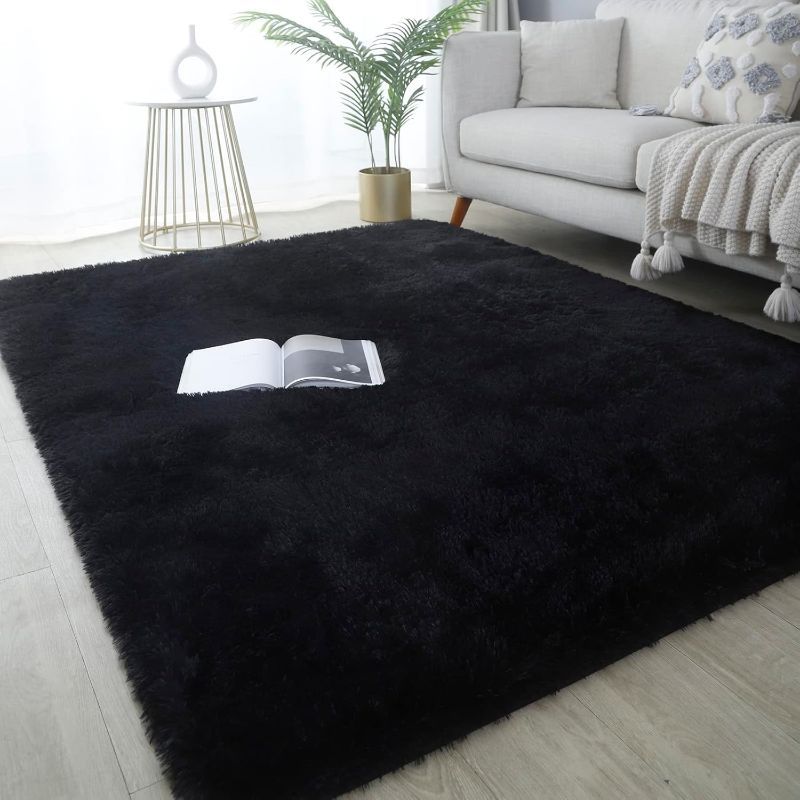 Extra Large Fluffy Shaggy Rug Suitable for Living Room Bedroom Carpet - Plush Soft Modern with Shag Carpet, Machine Washable Black Fuzzy Rug Suitable for Playroom,, Cozy Indoor Decor for Christmas Gift
