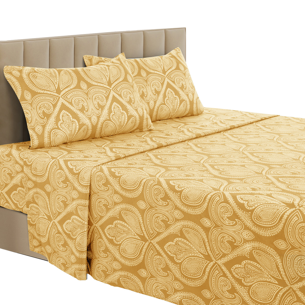 LUX Decor Paisley Bed Sheet Set, 3/4 PCs Soft 100% polyester Wrinkle Free Sheets – Luxurious Printed Bed Sheets with Deep Pocket Fitted Sheet & Pillowcases – Available in 6 Sizes & Multiple Colors