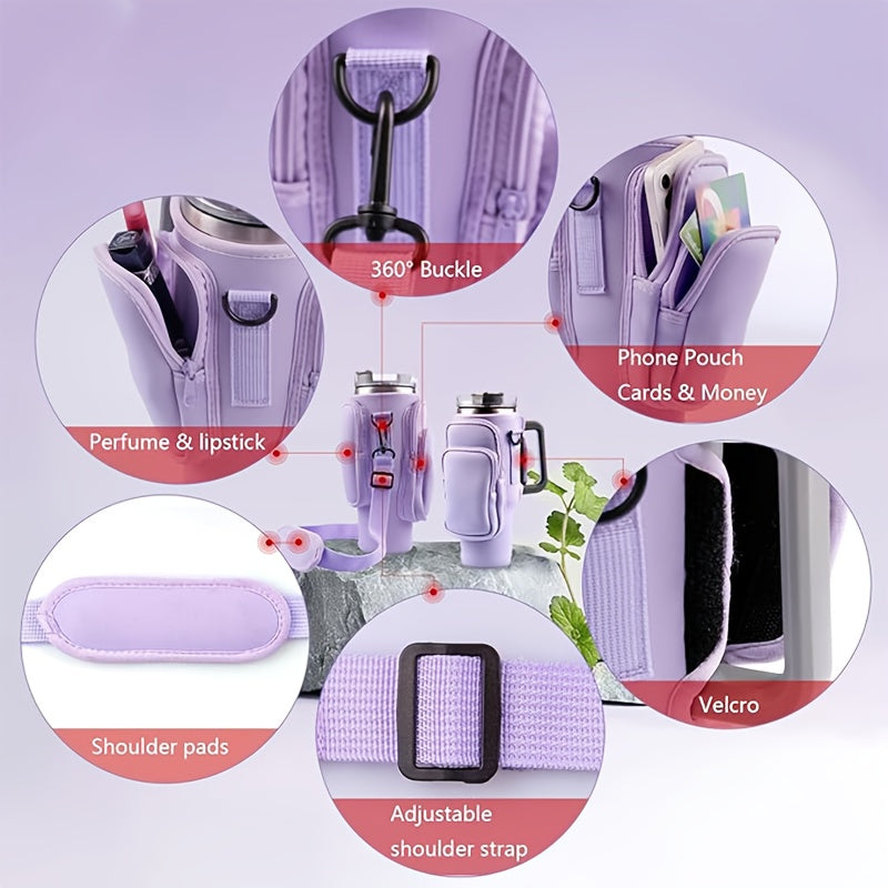 A Water Bottle Organizer With A Phone Pocket, Suitable For Men And Women, Can Accommodate A 40 Oz Stainless Steel Mug. The Adjustable Pouch Makes It A Perfect Gift Or Water Bottle Accessory For Stainless Steel Water Bottles