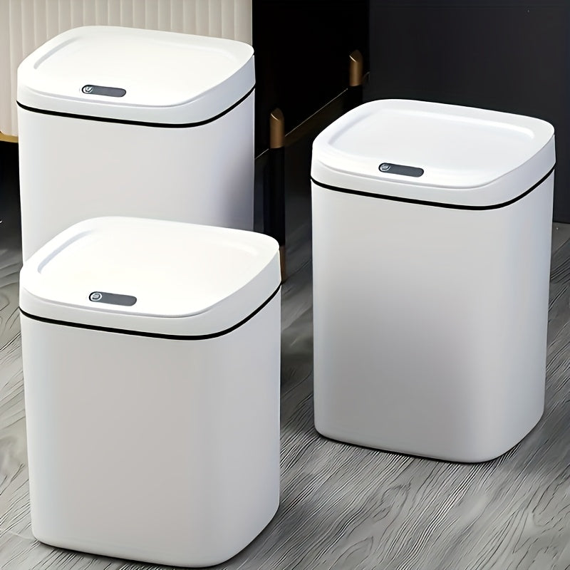 1pc Bathroom Motion-Sensing Smart Trash Can, Smart Trash Can, Lidded Touchless Trash Can, Minimalist Style, Suitable For Home, Kitchen, Office, Bathroom, Outdoor Use, Kitchen Waste Solution