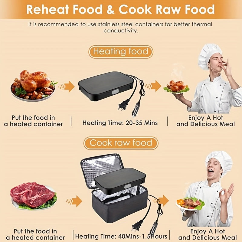 3in1 Portable Microwave Food Warmer, 80W Fast Heating Personal Mini Portable Oven Lunch Box, 12V/24V/110V Heated Lunch Box for Reheating And Cooking Food In Car Truck Work Camping Office
