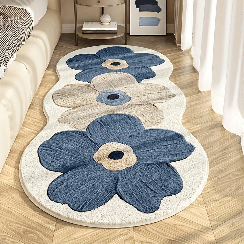 1000gsm Heavy-Duty Acrylic Fiber Floor Mat - Non-Slip Backing, Soft Plush Mat with Transparent Floral Pattern in Blue, Beige, Brown, Black, White, Gray, - Machine Washable Indoor/Outdoor Carpet for Living Room, Bedroom, Office - Luxury Home Decor &