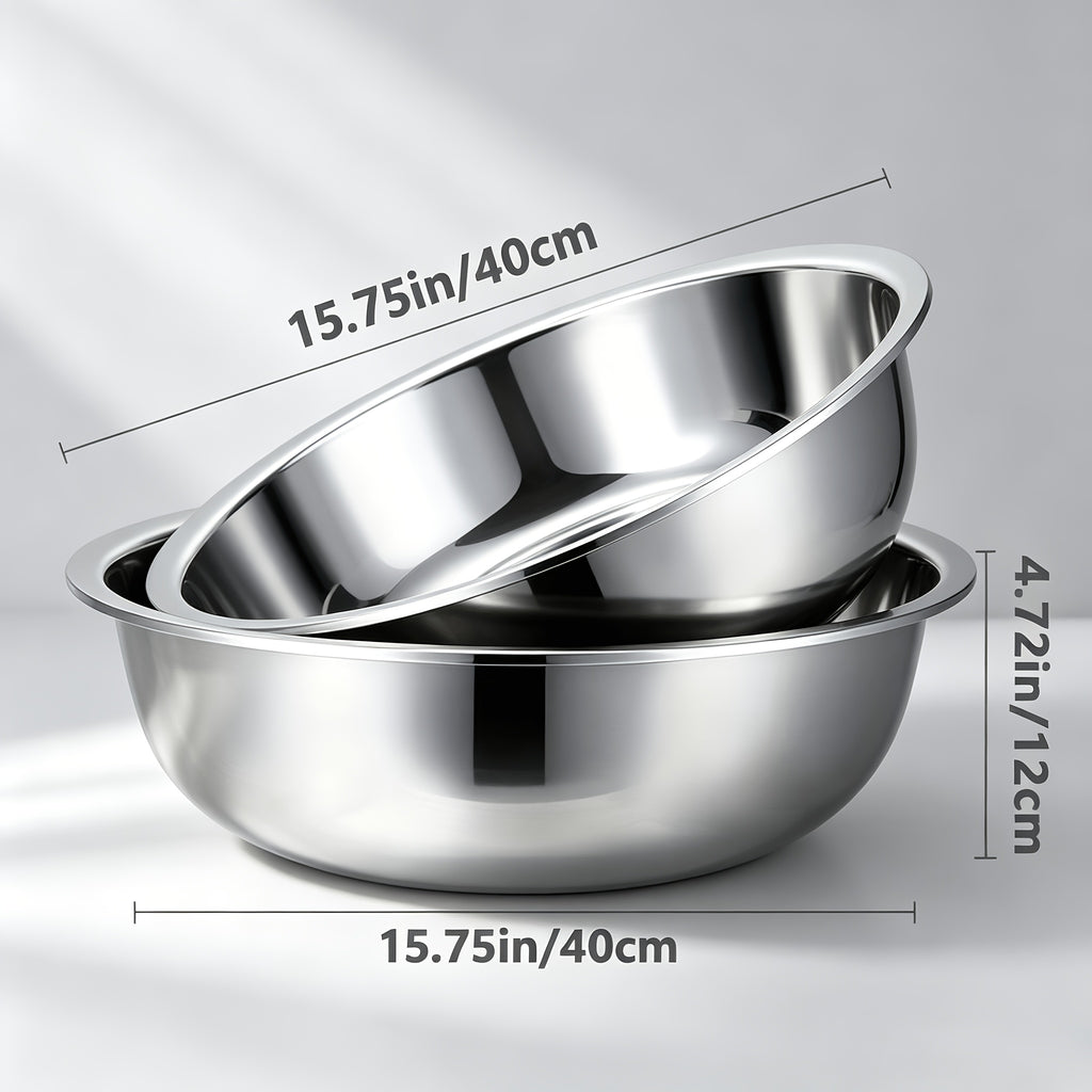 16-inch Stainless Steel Mixing Bowl, Rust-proof Large Salad Bowl, Vegetable And Fruit Washing Basin, Dishwashing Basin, Pet Basin, Laundry Basin, Durable Kitchenware Multi-purpose Basin, Easy to Clean, Thanksgiving, Christmas Gift