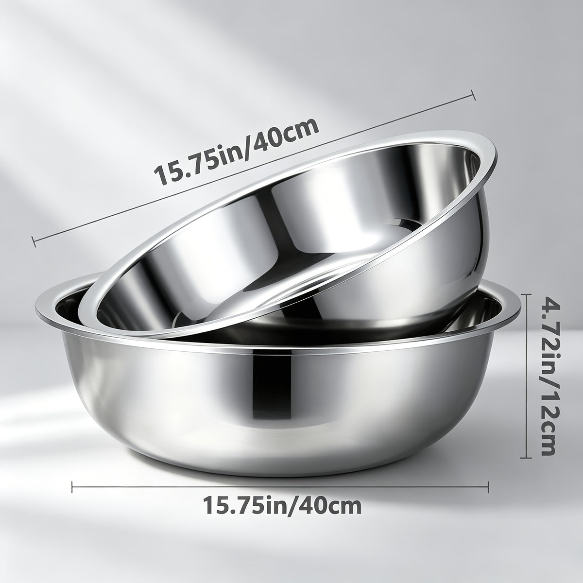 16-inch Stainless Steel Mixing Bowl, Rust-proof Large Salad Bowl, Vegetable And Fruit Washing Basin, Dishwashing Basin, Pet Basin, Laundry Basin, Durable Kitchenware Multi-purpose Basin, Easy to Clean, Thanksgiving, Christmas Gift