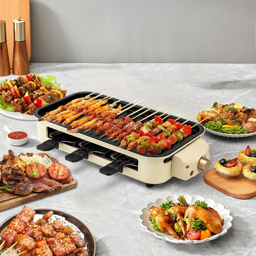 Electric Smokeless Grill Indoor BBQ Grill & Griddle with Non-Stick Removable Plate, Portable Suitable for, Dishwasher Safe, 1500W Fast, 304 Stainless Plate & Hot Pot, Gifts for Christmas, Compact for Small Spaces