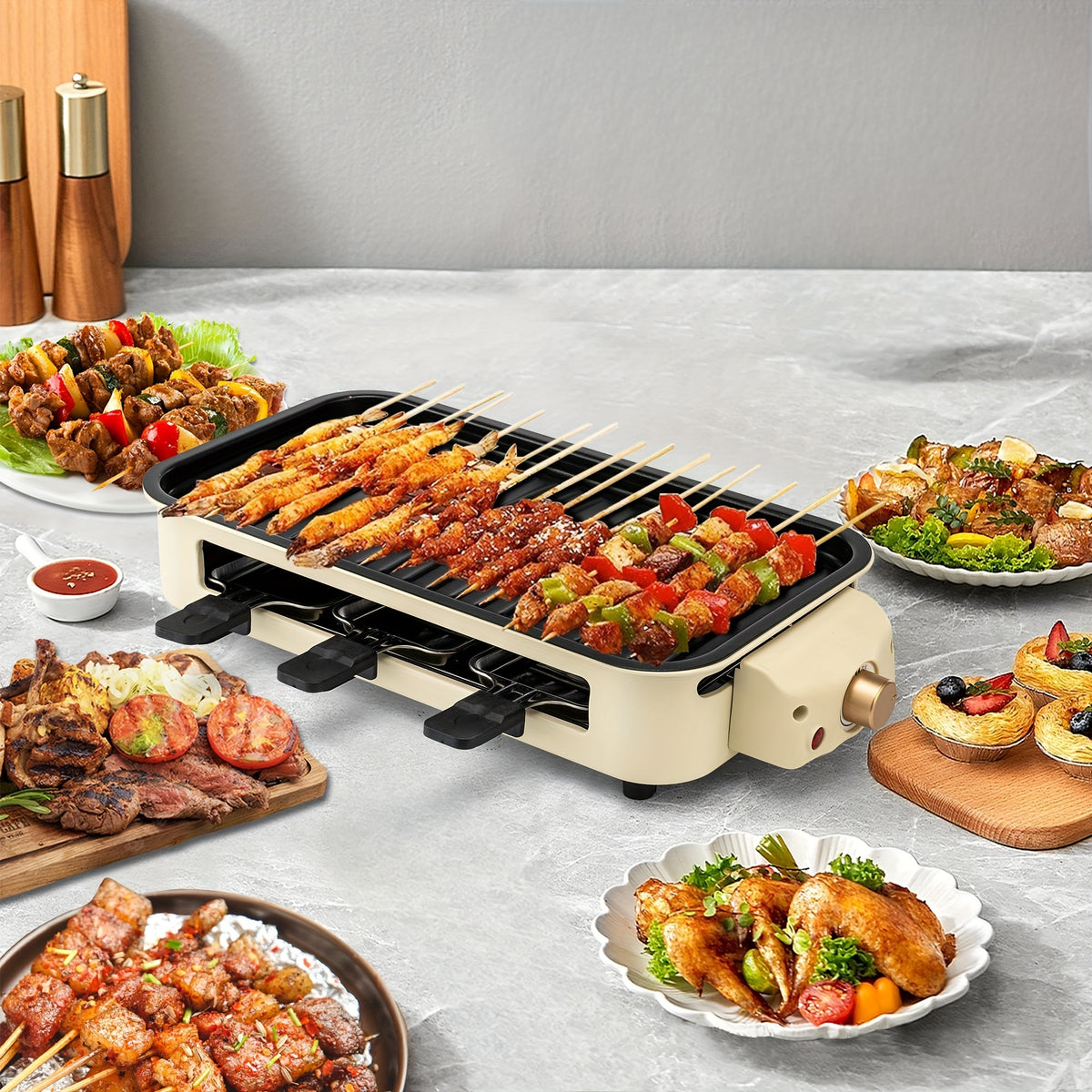 Electric Smokeless Grill Indoor BBQ Grill & Griddle with Non-Stick Removable Plate, Portable Suitable for, Dishwasher Safe, 1500W Fast, 304 Stainless Plate & Hot Pot, Gifts for Christmas, Compact for Small Spaces