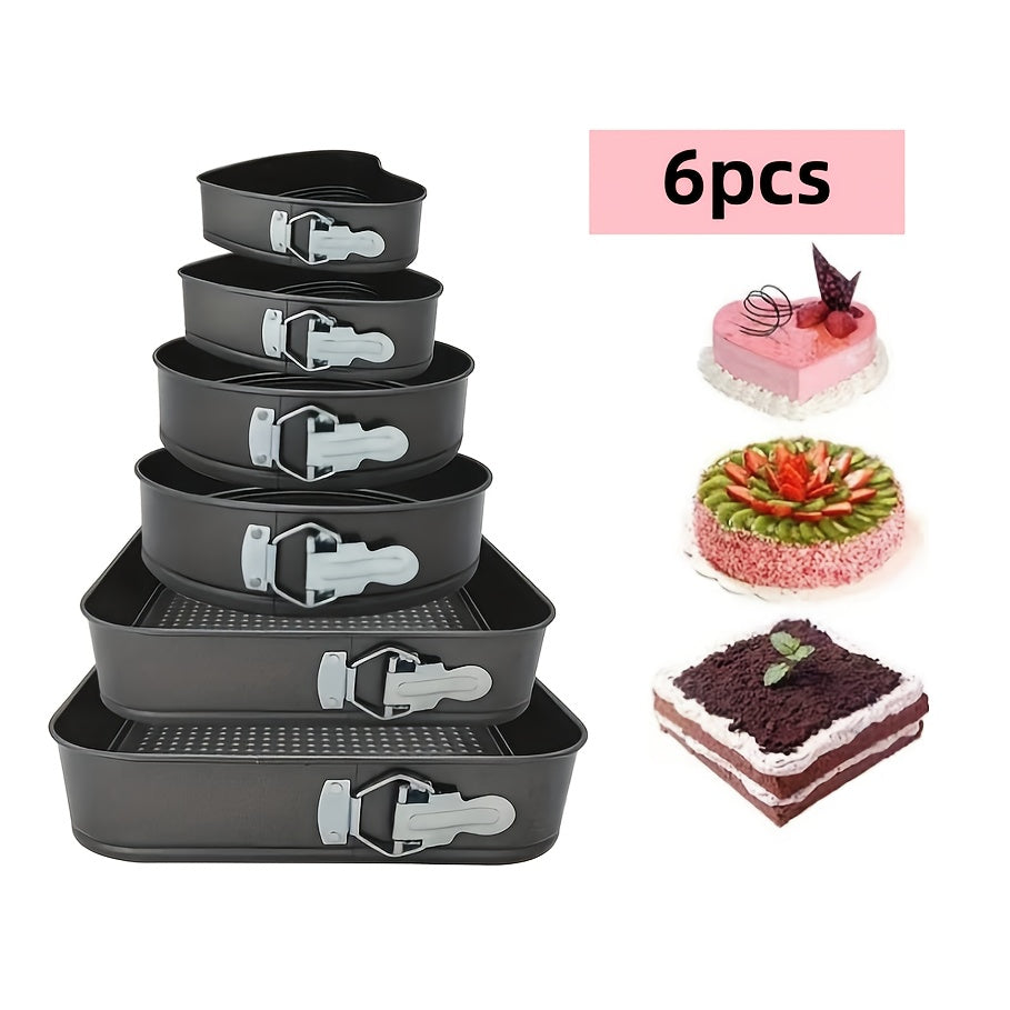 6pcs Cake Pan Set, Carbon Steel Baking Mold with Removable Bottom, Non-Stick, Induction Stovetop Compatible, Round Shape, for Chiffon/Mousse/Cheesecakes, Birthday Kitchen Tools