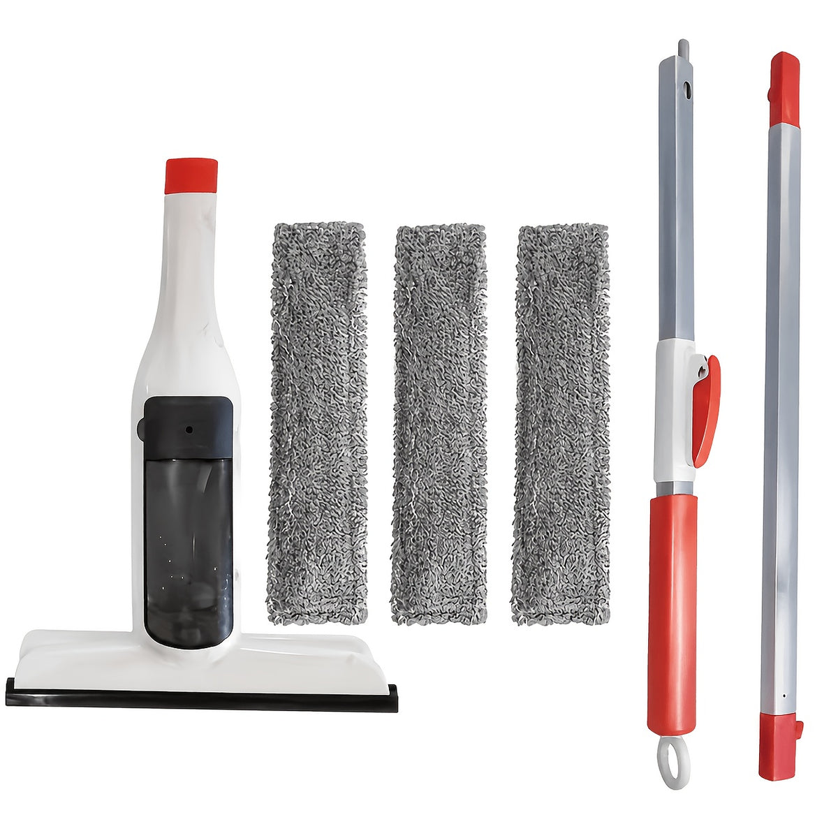 [3-in-1 Glass Cleaning] 3-in-1 Glass Cleaning Kit - Durable Metal Pole, Scraper Included - Ideal for High Windows, Shower Doors & Car Windshields - Essential Home Cleaning Tool