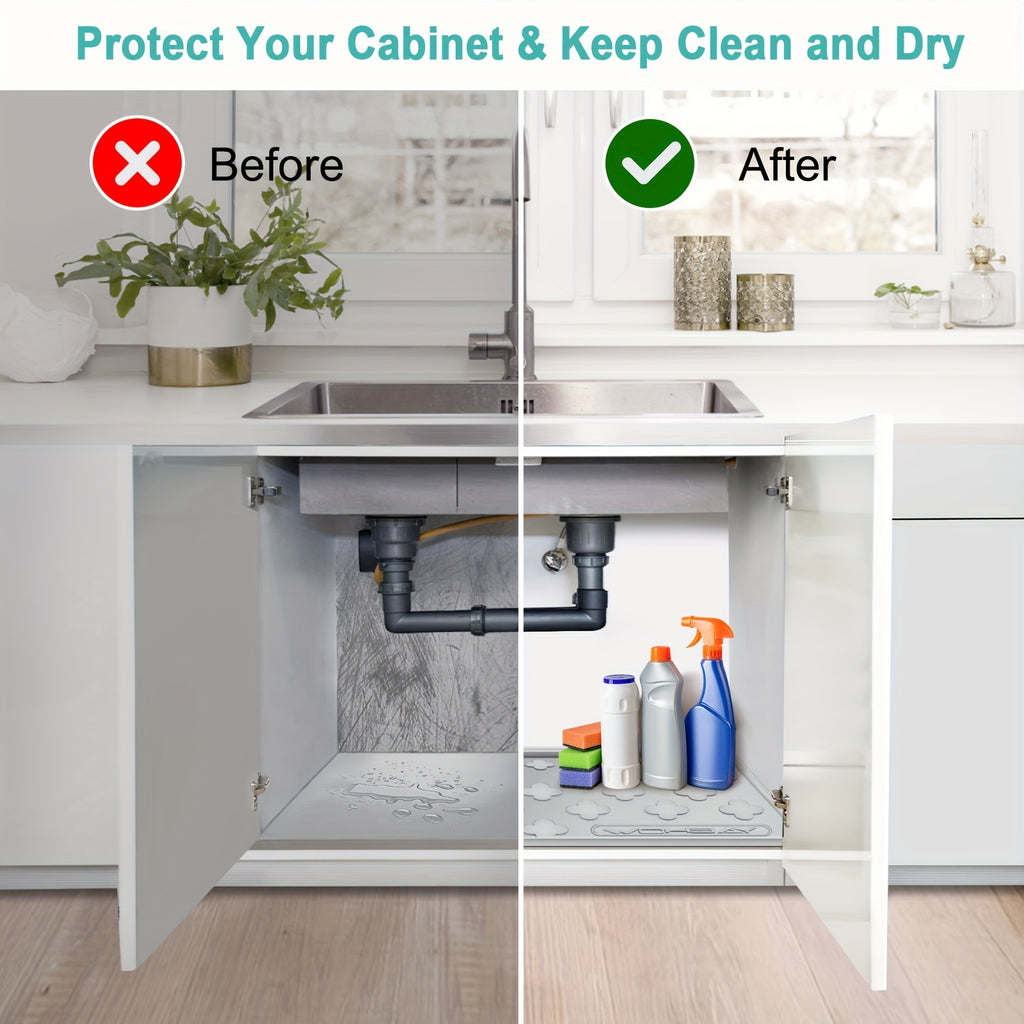 Waterproof Kitchen Undersink Mat, 34" X 22" Silicone Undersink Mat For The Bottom Of The Kitchen Sink, Undersink Drip Tray Liner For Kitchen Bathroom Cabinets, Can Hold Up To 3, 3 Cups Of Liquid.
