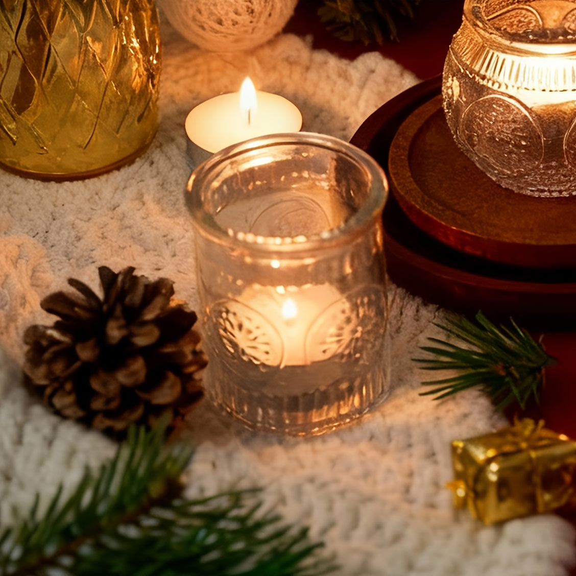 24/12/6pcs, Votive Candle Holders, For Christmas Decorations, Dinner Accessories For Holiday Party Tabletop Decor, For Weddings, Birthdays, Home Decor, Thanksgiving, Valentines Day, New Year, Hurricane Glass Candle Holders Bulk
