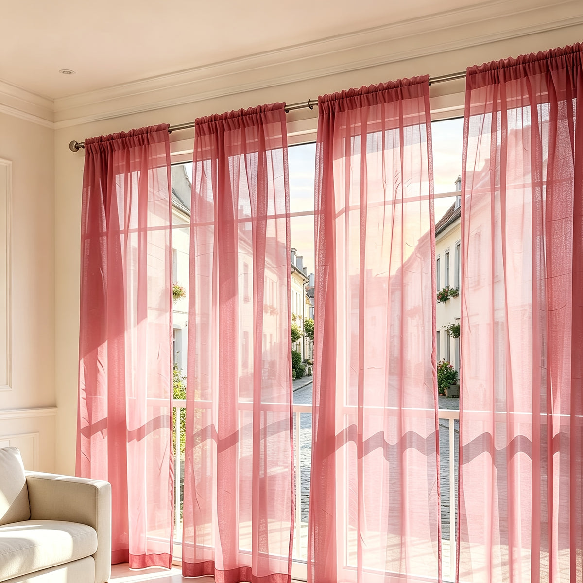 4pcs Set Of Transparent Gauze Curtains, Hanging From The Top Through A Pole, Natural Filtering, Dreamy And Hazy, Beautifying The Room Decoration Windows, Suitable for Living Rooms, Bedrooms, Study Rooms, Dining Rooms, Balconies, Dressing Rooms