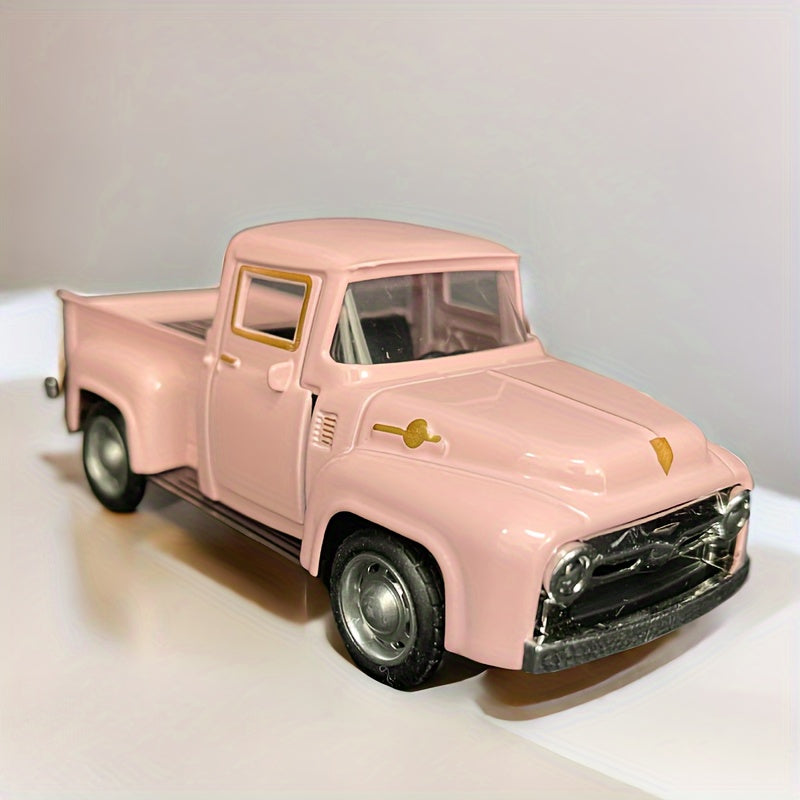 1pc Vintage Alloy Metal Pickup Truck Ornament -4.9*2*1.8 Inch Classic Car Model With Chrome Accents, Doors & Hood, - Ideal For Home & Office Decor--Red/ Blue/ Pink/ Green/ White/ Yellow/ Black Truck - Toy Truck, Alloy Metal Toy Car, Die Cast Car
