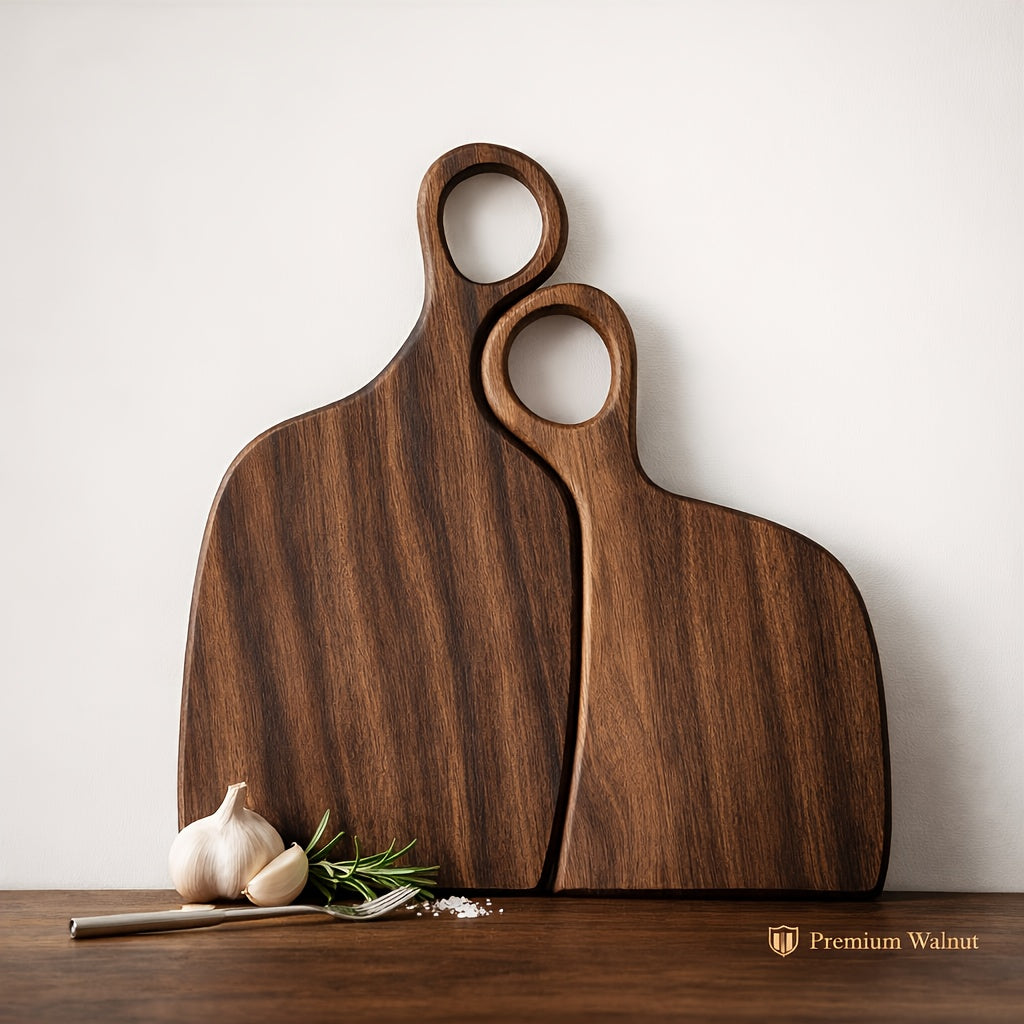 2pcs Walnut Wood Cutting Board Set - Heavy-Duty Reversible Chopping & Serving Board with Hanging Handle, Walnut Wood Grain - Heavy Thick Suitable for Meat, Bread, Cheese Prep - Holiday Gift (Christmas, Mother' Day)