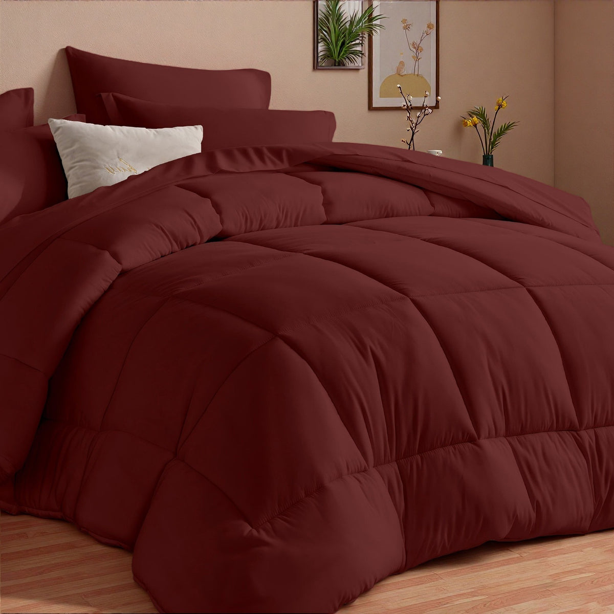 5/7pcs Luxurious Checked Pattern Comforter Set-Multiple Colors Plus Random Color Available, Breathable Comforter-Ultra Soft Fluffy Fiber Filling, Warmth For All Seasons-Bed In A Bag With Comforter, Flat Sheet, Fitted Sheet, Pillowcases