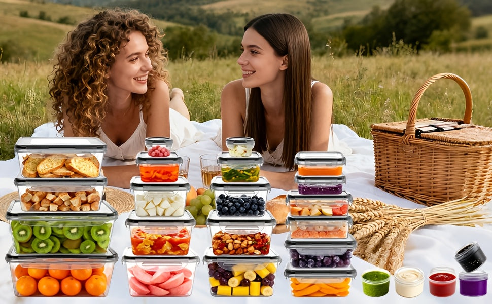 24/48/50pcs Includes 12/24/25 Containers, 12/24/25 LidsDeluxe Food Storage Container Set, High Quality - Airtight Seal, BPA-Free, Easy-Snap Lids, Stackable, Microwave Safe -, Free Labels and Kitchen Storage Marker, Perfect for Travel and Outdoor