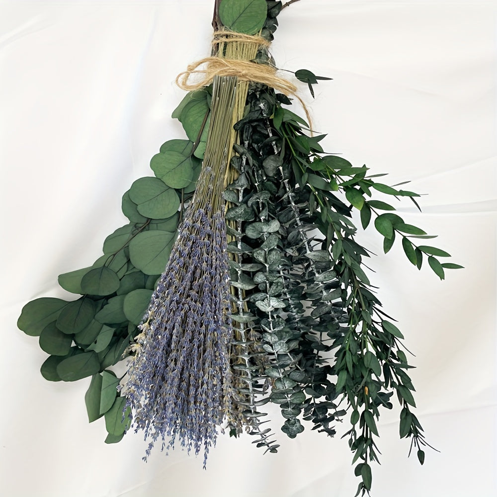 52pcs Natural Dried Eucalyptus & Lavender Bundle - Fragrant Shower Hanging Plant Mix with Silvery Dollar Leaves for Home Bathroom Decor