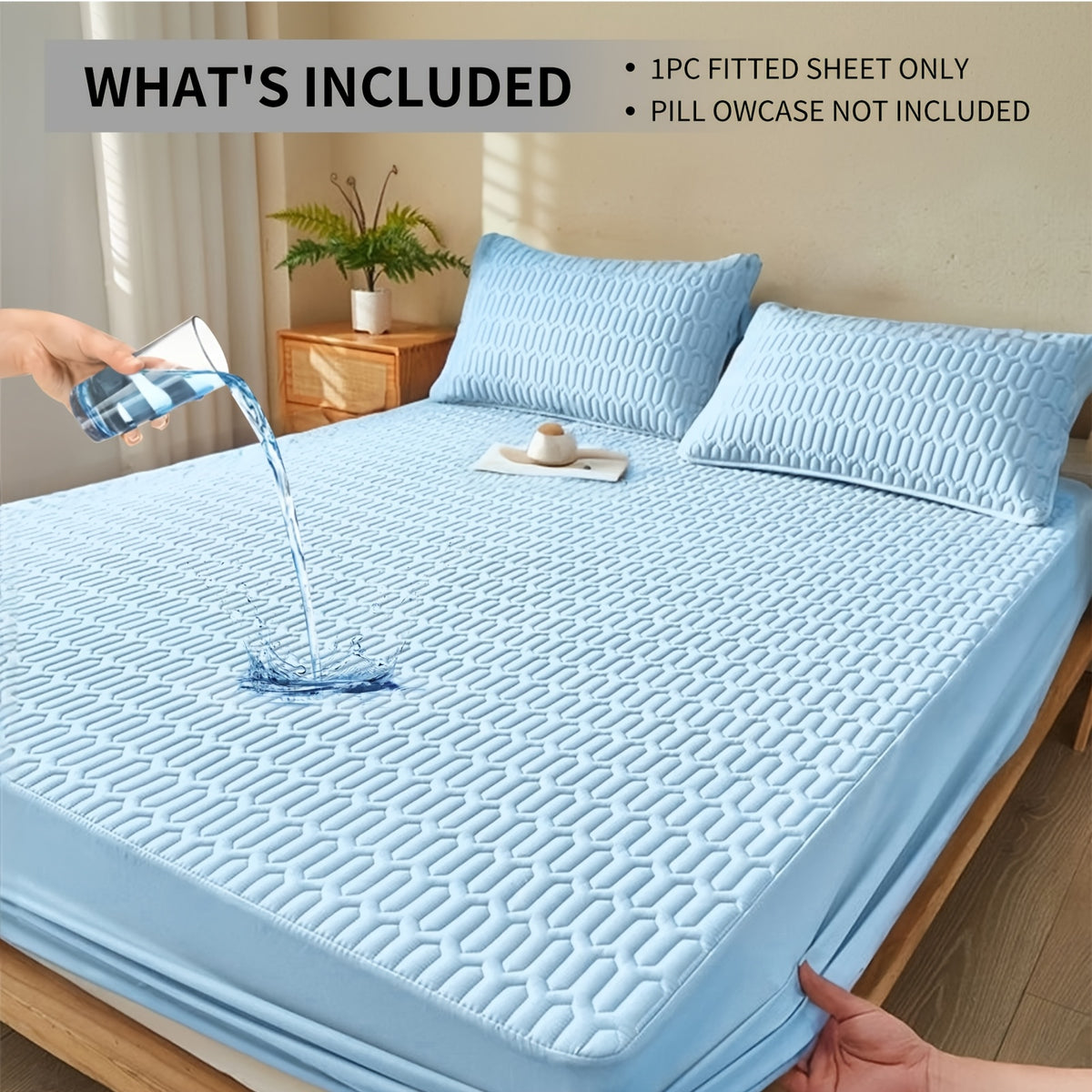 Single-Piece Waterproof Mattress Protector - Full Coverage Non-Slip Mattress Cover, 11.8-inch Thickened Fitted Cover for Twin/Full/Queen/King Beds, Available In Black/White/Grey/Blue/Pink, And Other Solid Colors(Excluding Pillowcase)