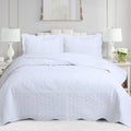 Floral Embroidered Bedspread Set, 3-Piece Polyester Quilted Cover with Two Pillow Shams, Machine Washable Full Queen and King Bedding in 18 Colors