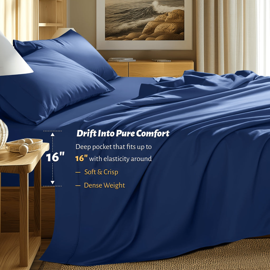 Extra Deep Pocket Bamboo Sheets - 4/6pcs Breathable & Cooling Bamboo Bed Sheet Set, Hotel Luxury Fitted Sheet Set, Soft Wrinkle-Free for Extra Deep Mattresses, Room Decor, Twin/Full/Queen/King Size Sheet & Pillowcase Sets