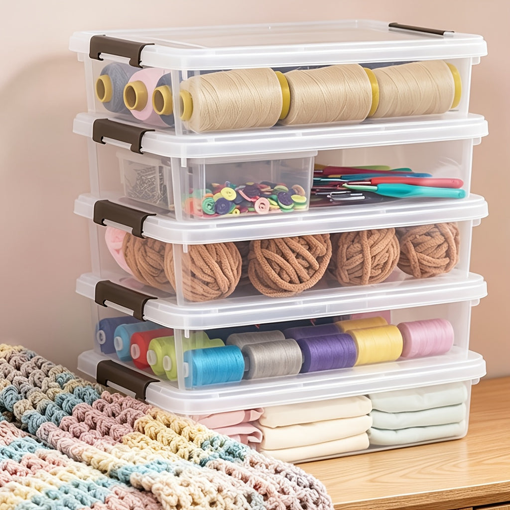 5pcs Clear Plastic Storage Boxes, Sturdy Storage Bins with Lids, Perfect for Organizing Sewing Projects, Beads, Art Craft Supplies, Board Games, Copying Paper, Card Stock, Portable Pencil Case, Stackable Organization And Storage Containers