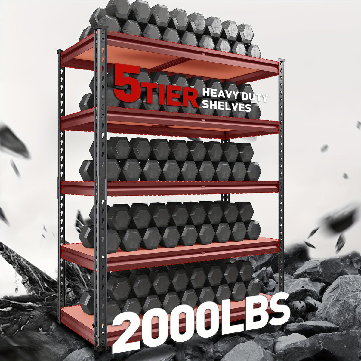 2000LBS Garage Shelving Storage Shelves Heavy Duty Shelving 5 Tier Metal Shelving Units For Garage Shelves 72"H X35.5"W X 15.8"D, Adjustable Metal Shelving Unit For Garage Shelves Utility Rack Shelf For Basement Pantry Closet Shelves, Black, Utility Shelv