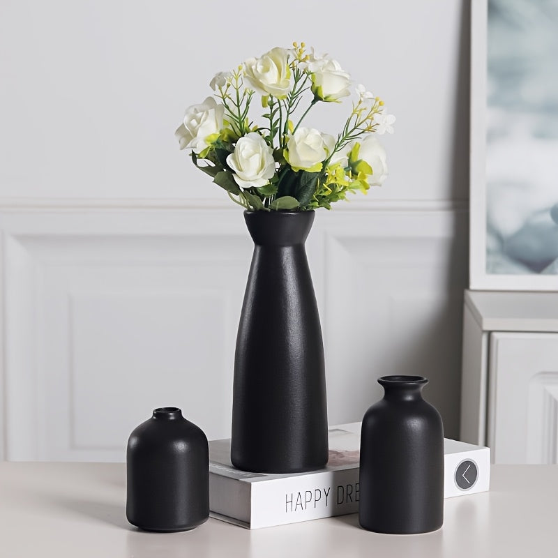 Matte Ceramic Vase Set of 3, Nordic Boho Decorative Flower Vases for Living Room Shelves, Entryway Tables, Bookshelves and Gifts