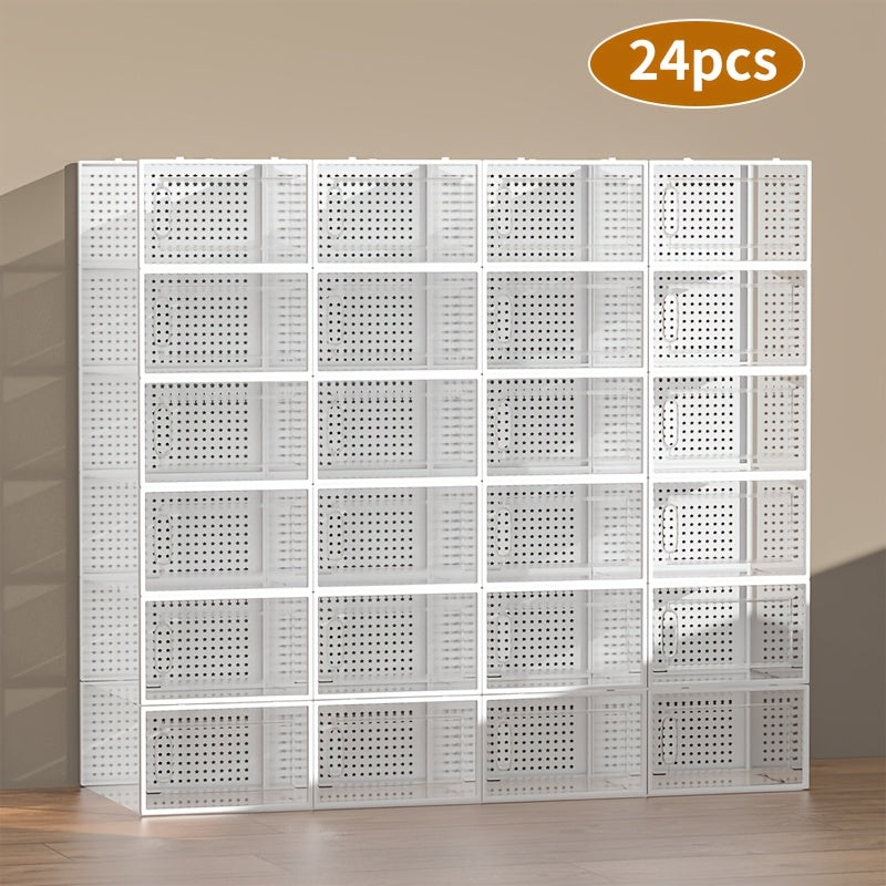 6/12/24pcs Thickened Transparent Shoe Boxes with Lid, Foldable Stackable Free Combination Shoe Rack, Plastic Sneaker Container, Space Saving Storage Organizer for Entryway, Bedroom, Home, Dorm, Ramadan DecorBrand: THCBME