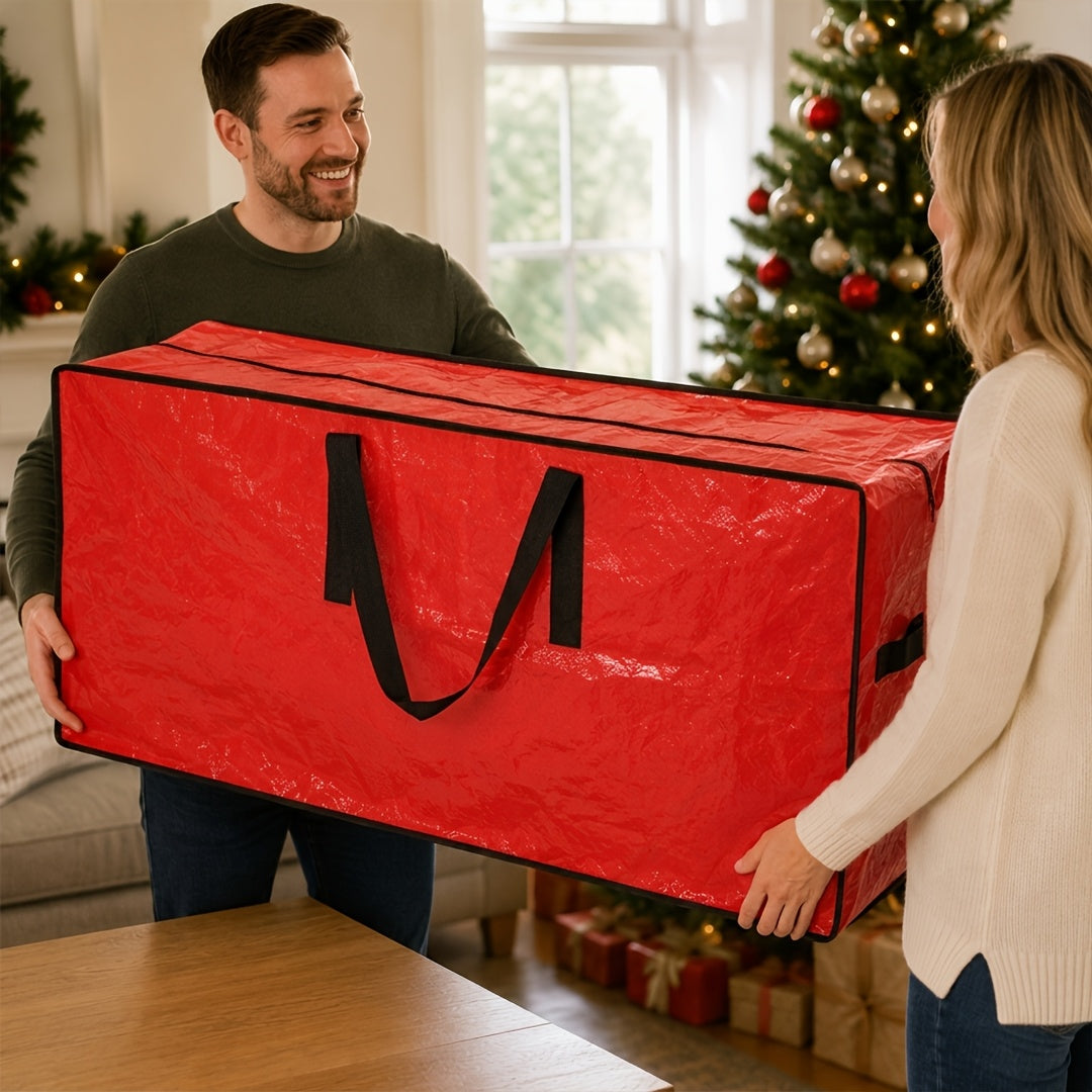 [Extra Large Christmas Tree Bag] Christmas Extra Large Tree Storage Bag | Durable PVC Material, Double Zippers And Strong Handles, Suitable For Trees Under 7.5 Feet, Red Green