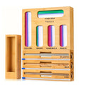 Kitchen Drawer Bag and Wrap Organizer, Bamboo Storage with Cutter for Foil, Plastic Wrap, Gallon Quart Sandwich and Snack Bags, 7-in-1 or 9-in-1 Options