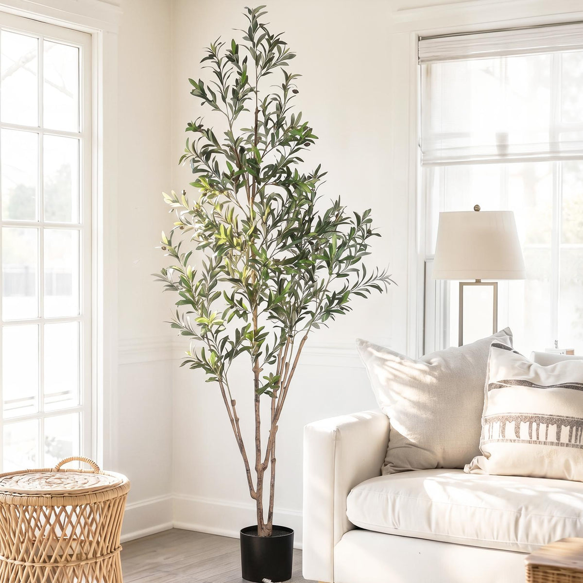 6ft Artificial Olive Tree Thicken Trunk Indoor Tall Faux Plants Fake Tree for Home Living Room Kitchen Decor House Spring Summer Decoration