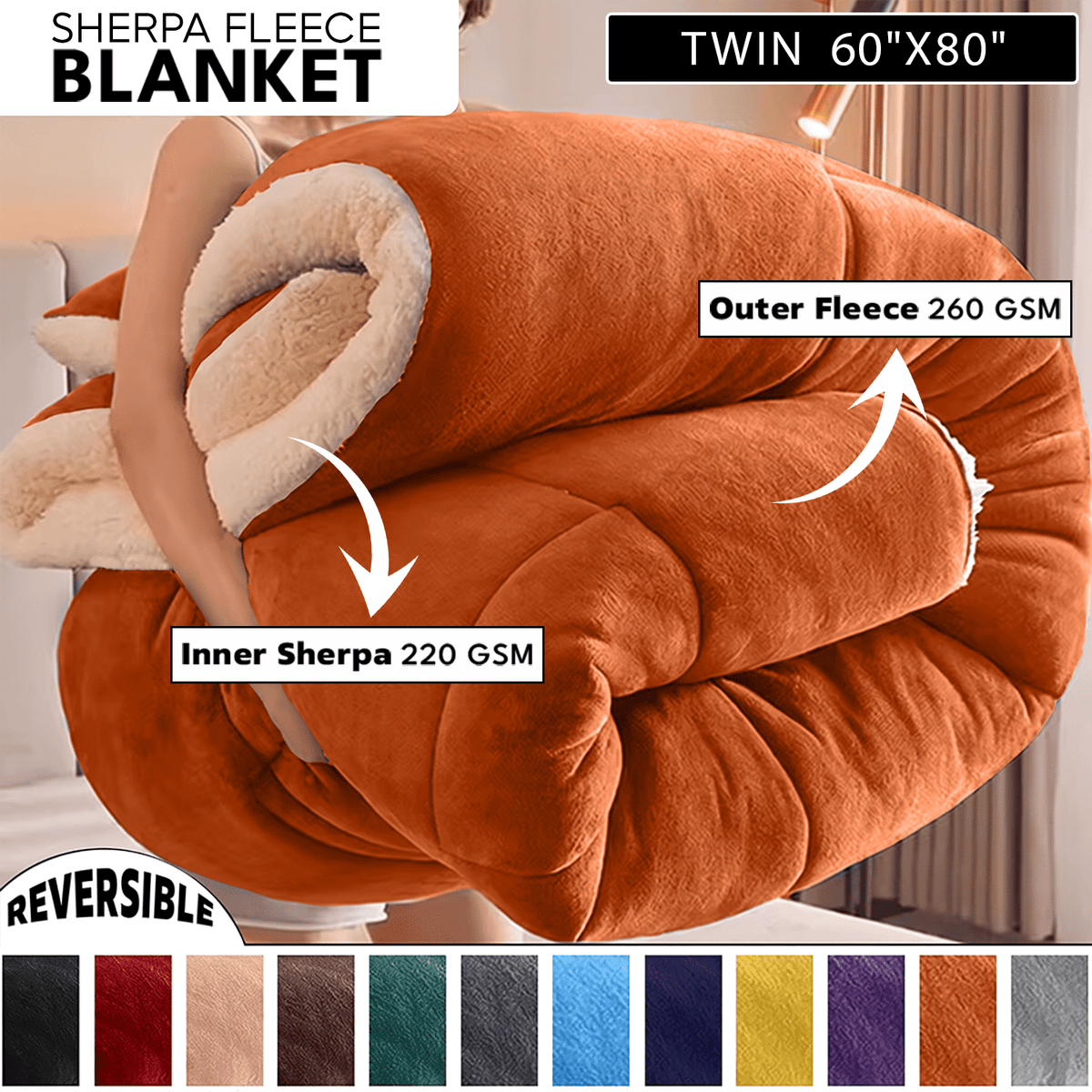 480GSM Heavy Sherpa Fleece Blanket – Double-Sided Warm Throw for Couch, Bed, Office and Travel, Reversible All Season Comfort, Room & Sofa Decoration, Holiday Gift, Sofa Blankets