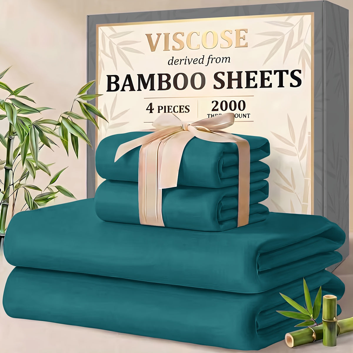 4/6pcs Cooling Bamboo Sheet Sets - Queen Size Soft 2000TC Luxurious Hotel Sheets, Luxury Kids Fitted Sheet, with 16-Inch Deep Pocket, Kids Sheet & Pillowcases And Breathable Night Sweats, Suitable for All Seasons, Twin/Full/Queen/King